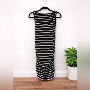 🩵👉💗NWOT Black & White Striped Ruched Dress | Sleeveless Stretch Tank | Small